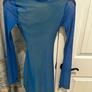 DIVIDED H&M Cobalt Blue Long Sleeve Mesh Slip Dress XXS
